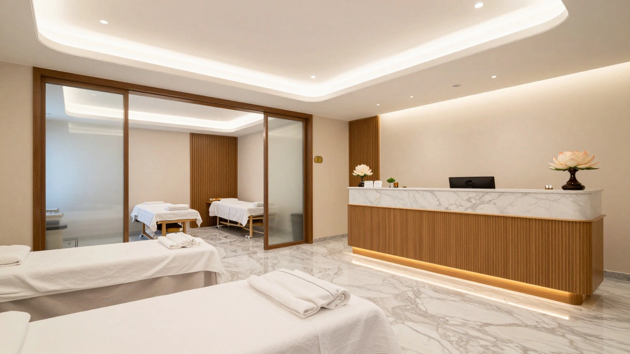 Clean, professional luxury spa reception in Bangkok