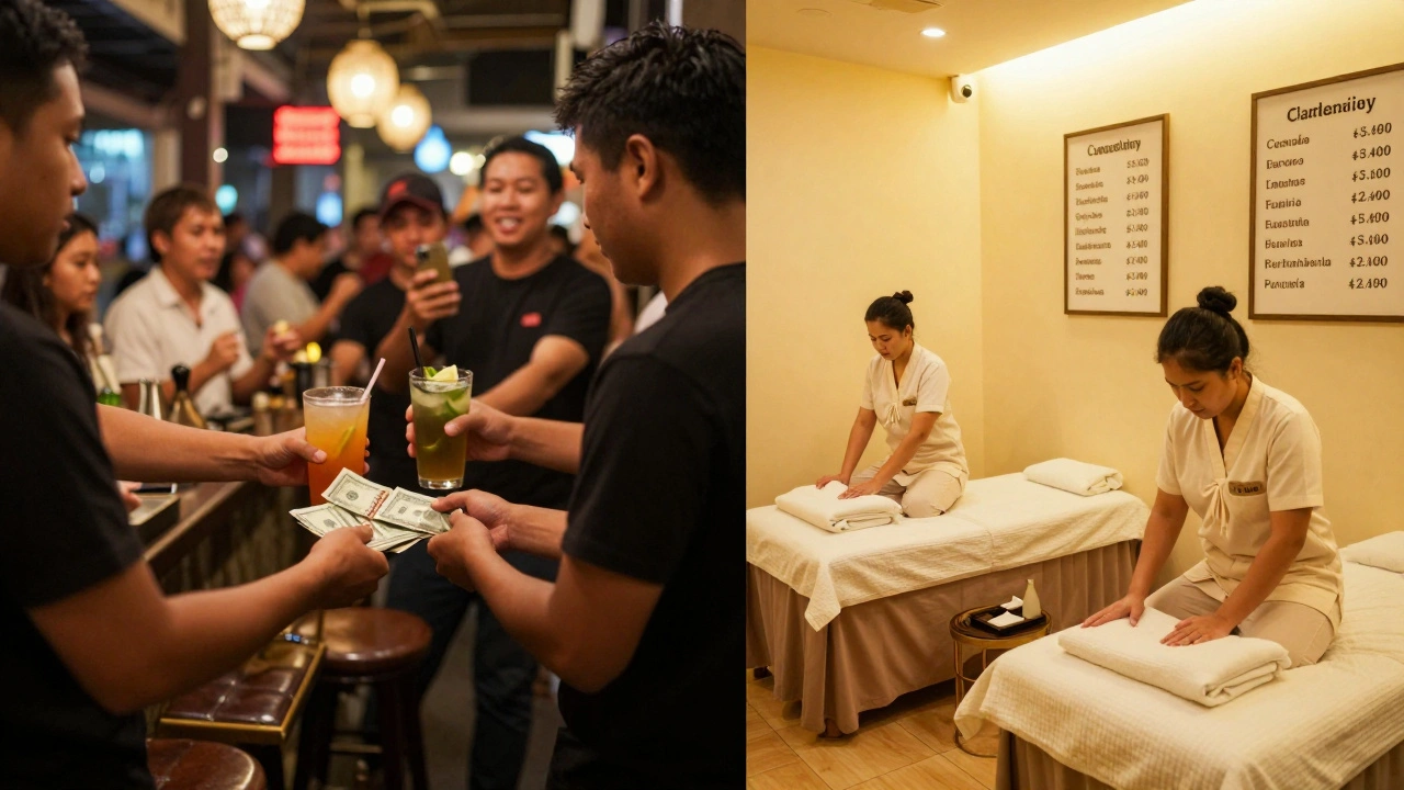 Contrast between chaotic scam bar and serene legitimate Thai spa