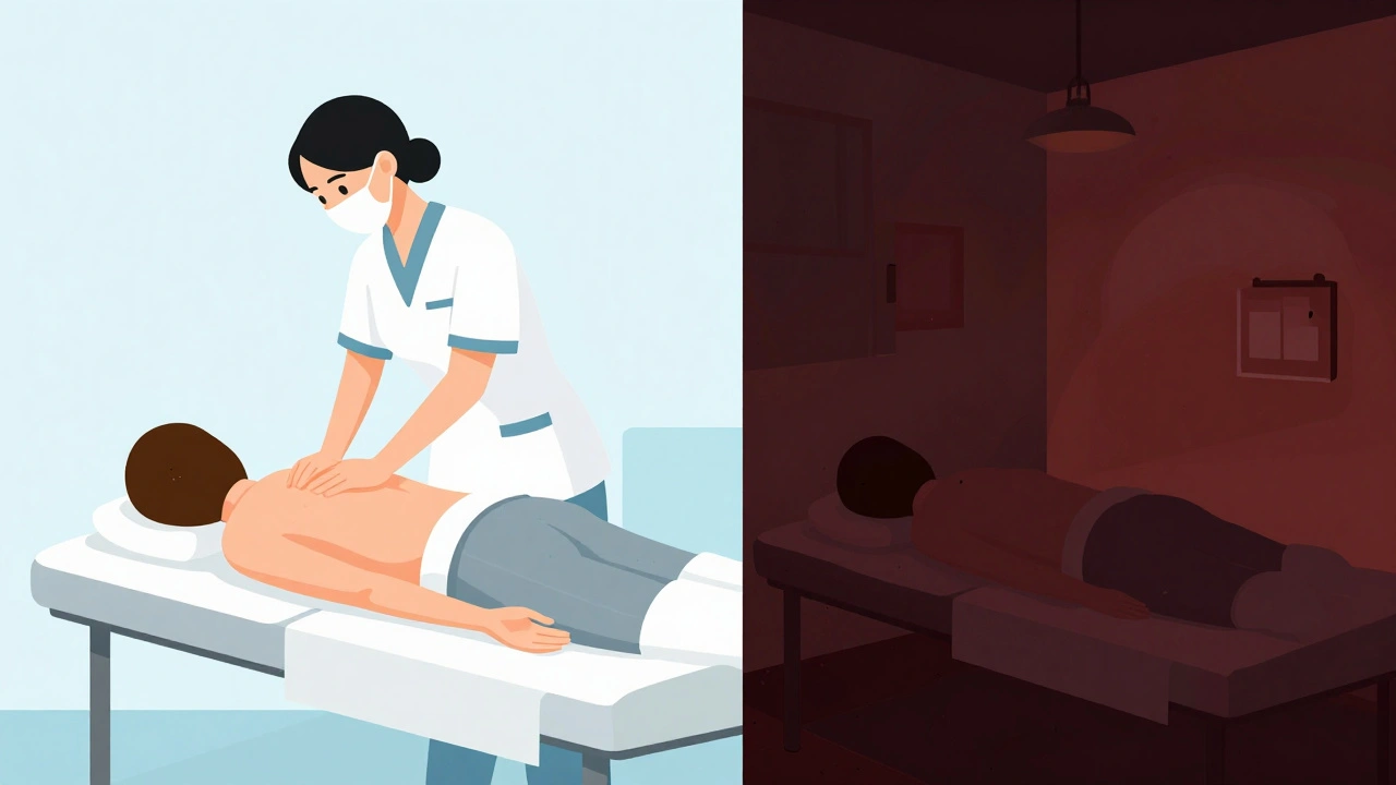 Contrast between professional clinic and unsafe massage parlor