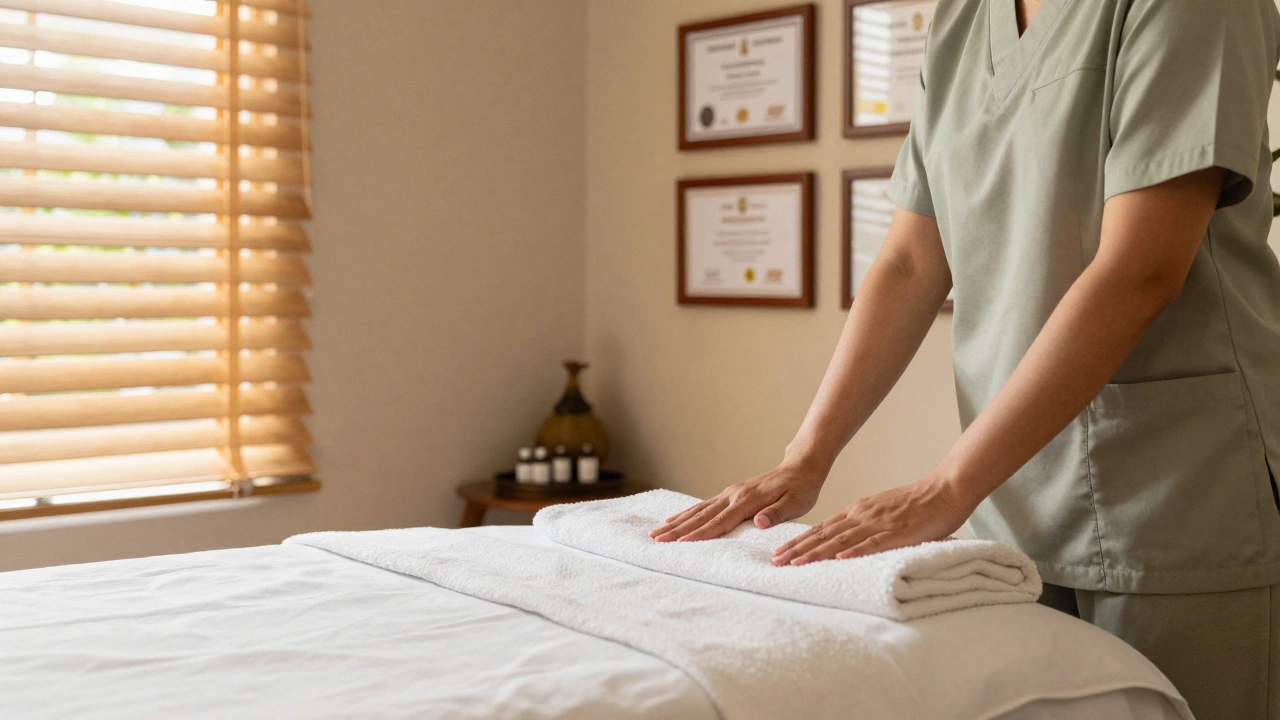 Professional therapist in a serene, certified Thai spa room