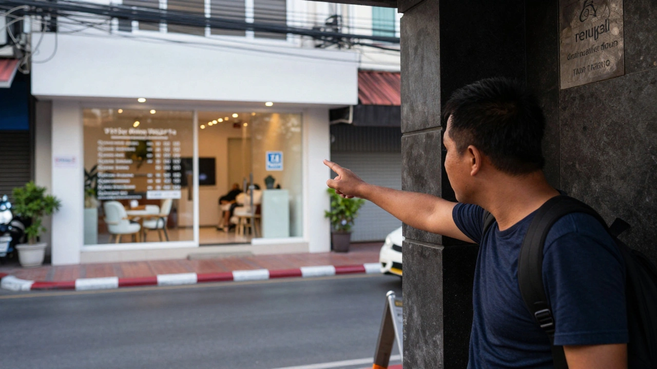 Traveler choosing between a street tout and a certified spa in Bangkok